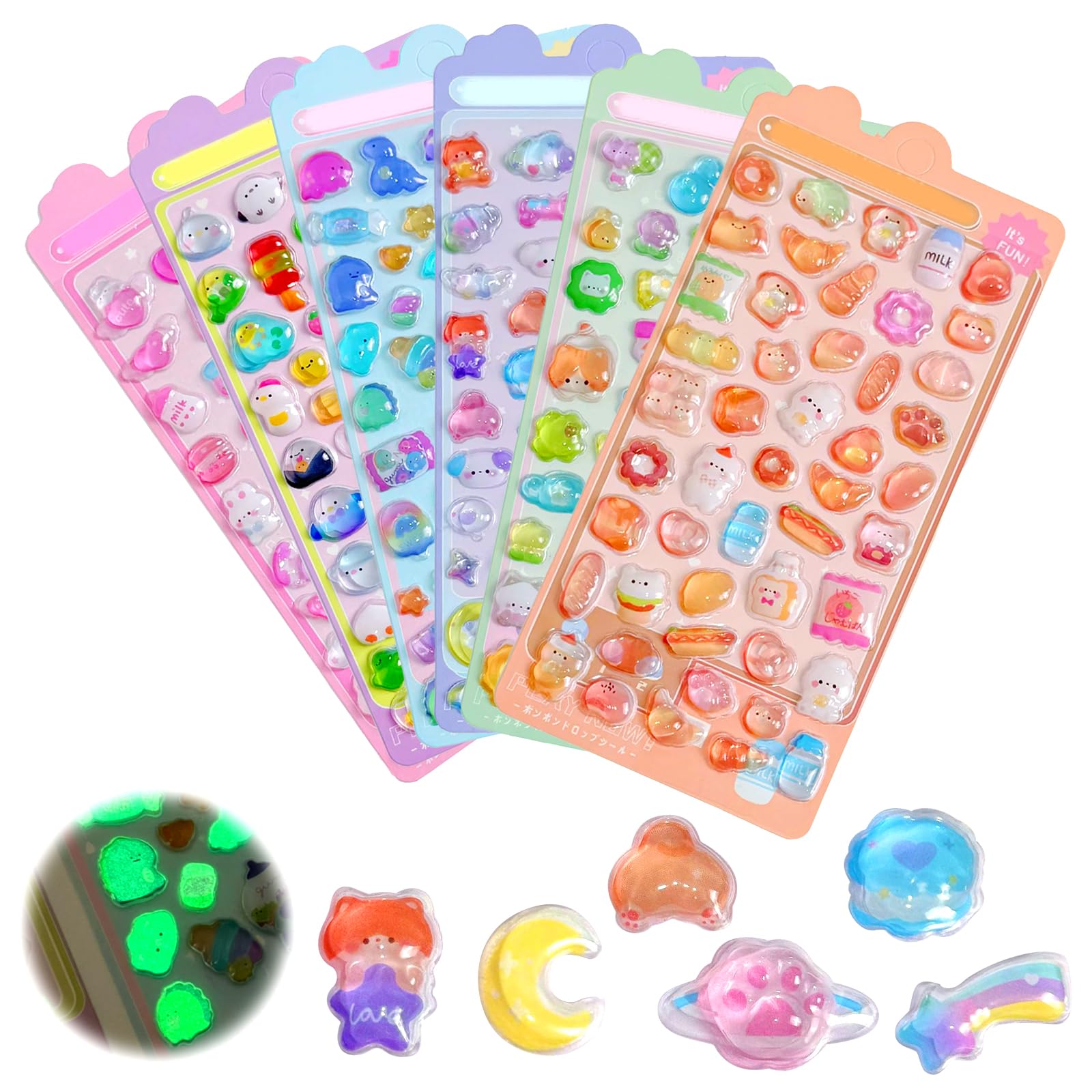 Amazon | 【3D立体 夜光】シール ぷくぷく かわいい エポキシデザイン